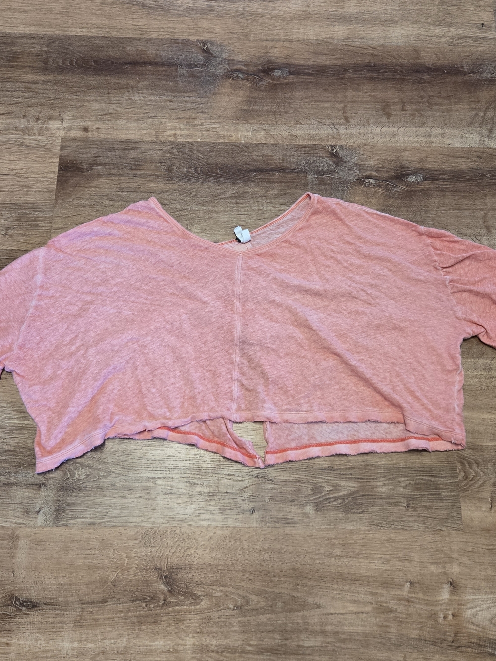 We The Free Coral Pink Cropped V-Neck Top Linen Blend Oversized Medium